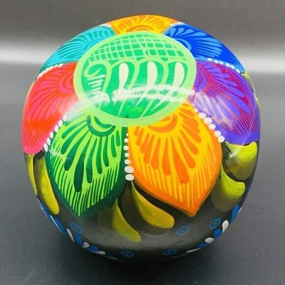 Mexican Folk Art Pottery Hand Painted Colorful Sugar Skull 2.5”T 4”W - Picture 3 of 6